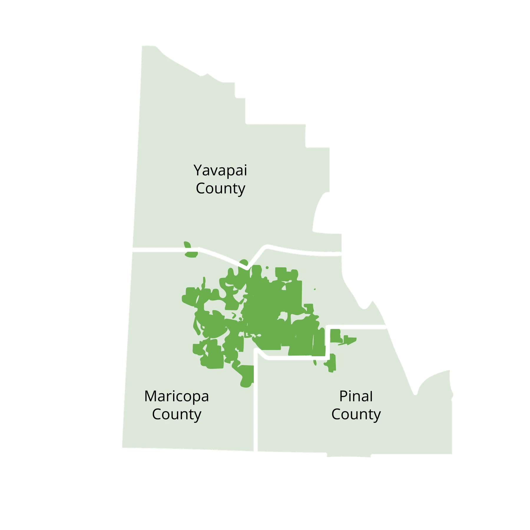 Map of the Valley Tree Care service area in Maricopa and Pinal counties